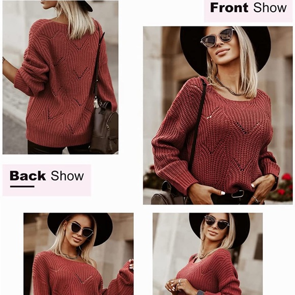 Summer Soft Crewneck Long Sleeve Hollow Cable Knit Pullover Sweaters - Picture 3 of 6